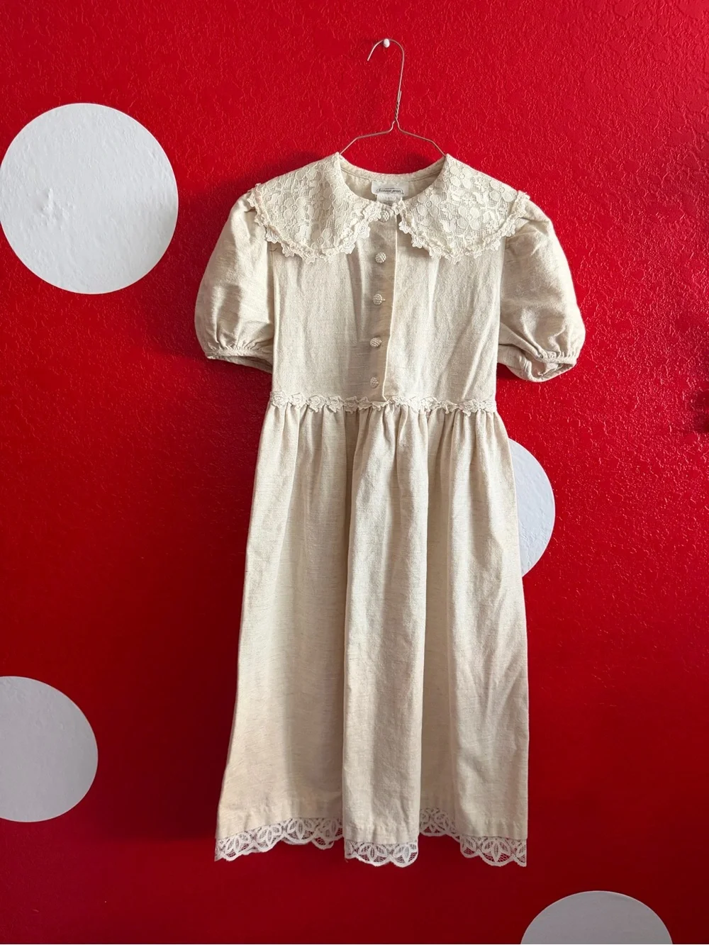 Vintage Bonnie Jean Girls' Cream Lace-Collar Dress